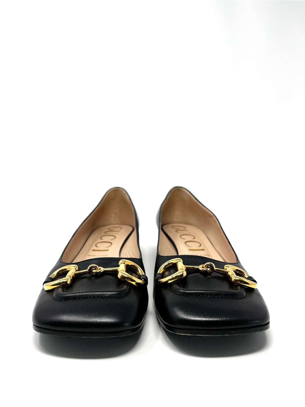 Gucci Baby Bit Horsebit Chunky Low Heels Pumps Shoes Black Leather Gold 42 12 - Picture 3 of 10